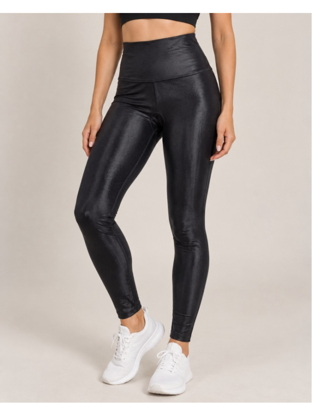 SPANX Women's M Black Faux Leather Leggings High Rise Shaping Glossy Shiny